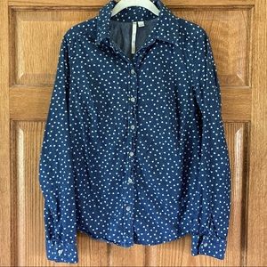 Women's Navy Heart Print Button-Up Shirt